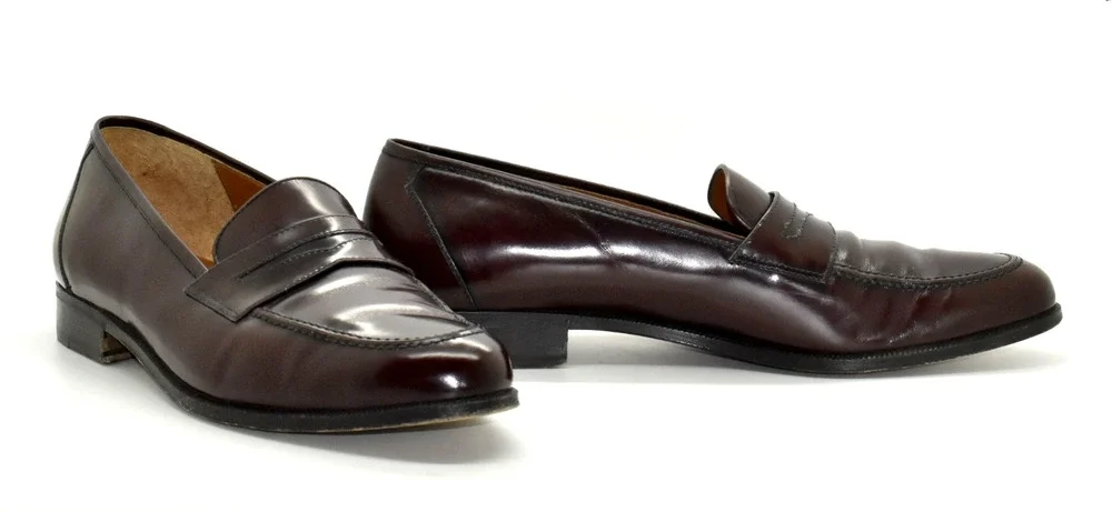 B0 Auth SALVATORE FERRAGAMO Deep Red Cherry Leather Penny Loafer Shoes Size 10D